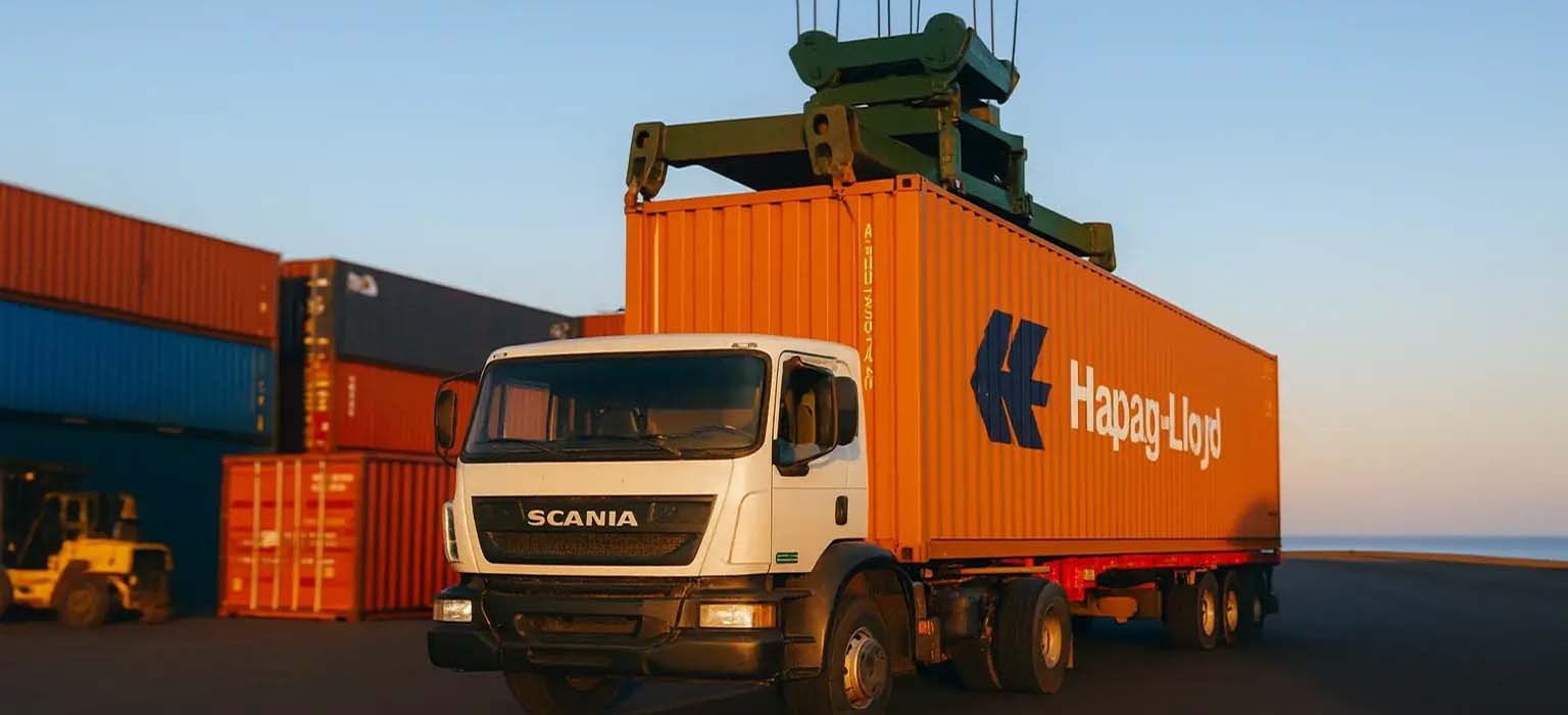 Camión transportando contenedores